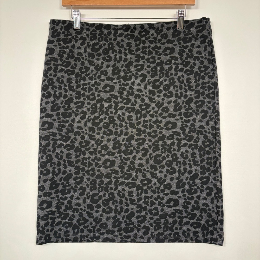 NWT LOFT Women Pencil Skirt L Gray Black Leopard Print Ponte Knit 28133254 Mob